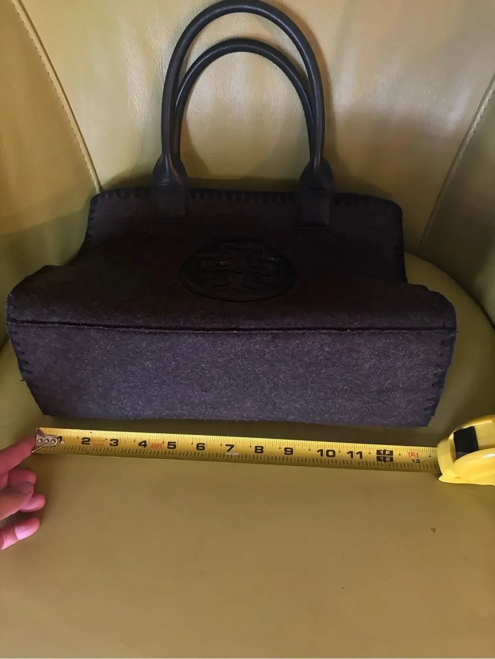 Tory Burch Ella Stitched Mini Tote – Charcoal Wool Felt